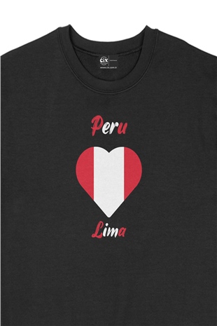 Lima Peru Bayraklı Kalpli Siyah Sweatshirt