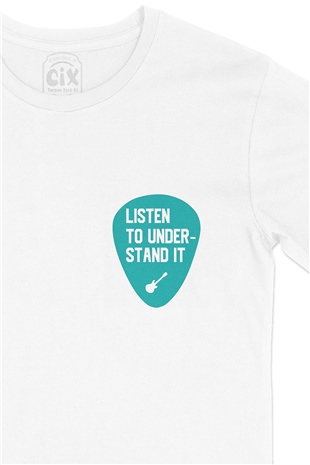 Listen To Understand It Cep Logo Tasarımlı Beyaz Tişört