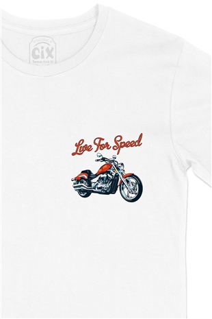 Live For Speed Motor Cep Logo Tasarımlı Beyaz Tişört