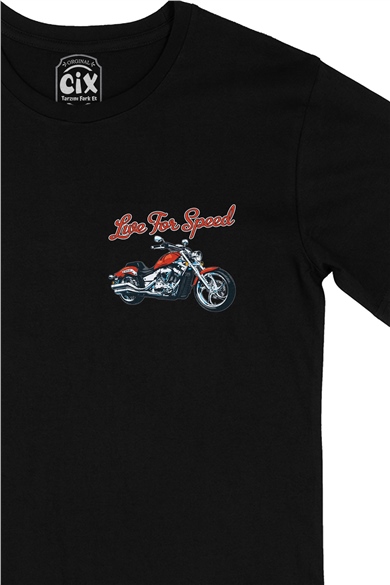 Live For Speed Motor Cep Logo Tasarımlı Siyah Tişört