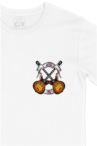 Live Free Or Die Music Cep Logo Tasarımlı Beyaz Tişört