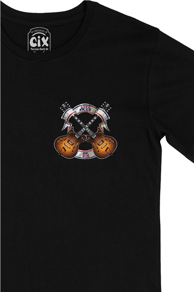 Live Free Or Die Music Cep Logo Tasarımlı Siyah Tişört