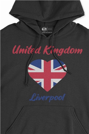 Liverpol İngiltere Bayraklı Kalpli Siyah Sweatshirt Hoodie