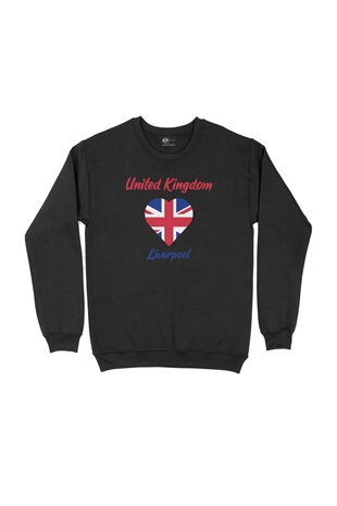 Liverpol İngiltere Bayraklı Kalpli Siyah Sweatshirt