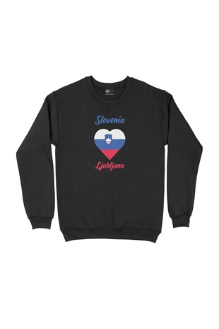 Ljubljana Slovenya Bayraklı Kalpli Siyah Sweatshirt