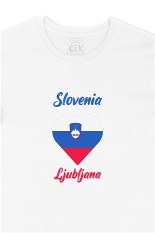 Ljubljana Slovenya Bayraklı Kalpli Tişört