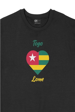 Lome Togo Bayraklı Kalpli Siyah Sweatshirt