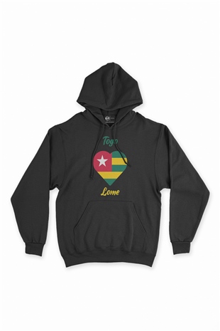 Lome Togo Bayraklı Kalpli Siyah Sweatshirt Hoodie