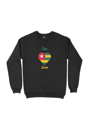 Lome Togo Bayraklı Kalpli Siyah Sweatshirt