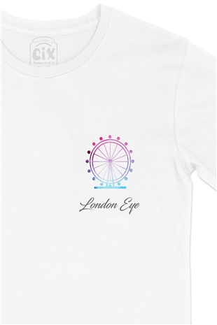 London Eye Cep Logo Tasarımlı Beyaz Tişört