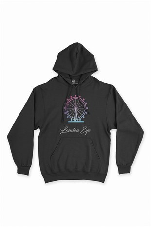 London Eye Siyah Kapşonlu Sweatshirt Hoodie