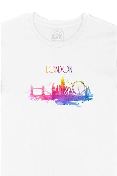 London Londra Renkli Beyaz Tişört