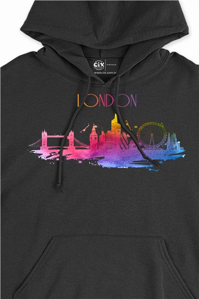 London Londra Renkli Kapşonlu Sweatshirt Hoodie