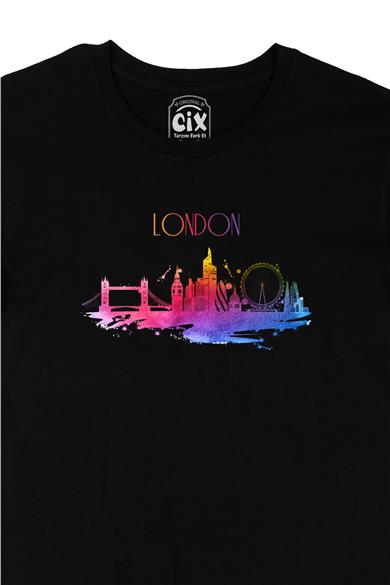 London Londra Renkli Siyah Tişört