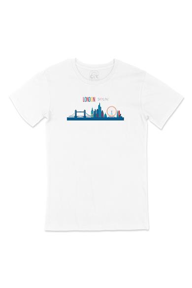 London Londra Skyline Renkli Beyaz Tişört