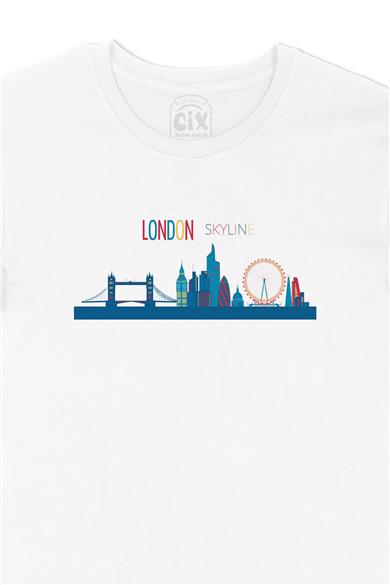 London Londra Skyline Renkli Beyaz Tişört
