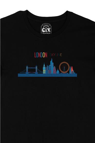London Londra Skyline Renkli Siyah Tişört