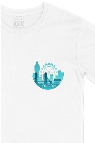 Londra Cep Logo Tasarımlı Beyaz Tişört