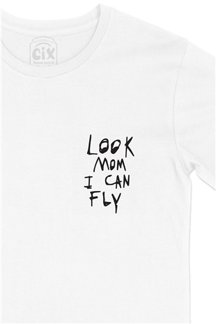 Look Mum I Can Fly Travis Scott Cep Logo Tasarımlı Beyaz Tişört