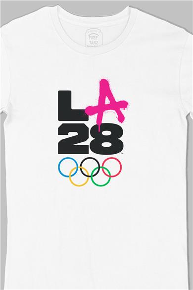 Los Angeles 2028 Olimpiyat Büyük Baskılı Beyaz Tişört