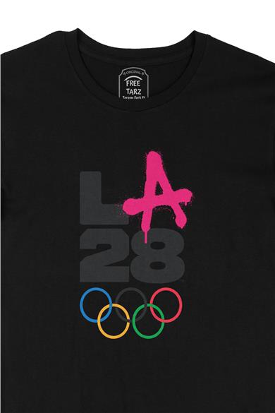 Los Angeles 2028 Olimpiyat Büyük Baskılı Siyah Tişört