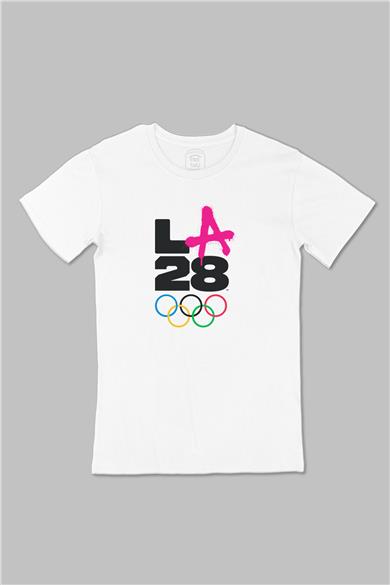 Los Angeles 2028 Olimpiyat Büyük Baskılı Beyaz Tişört