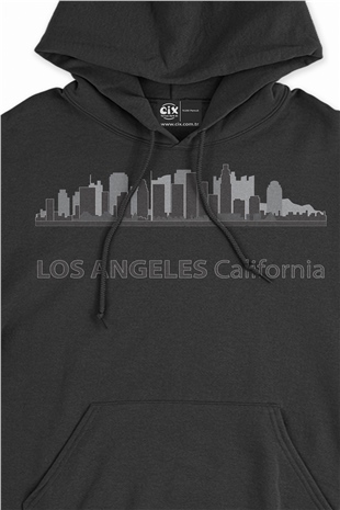 Los Angeles California Manzaralı Siyah Sweatshirt Hoodie