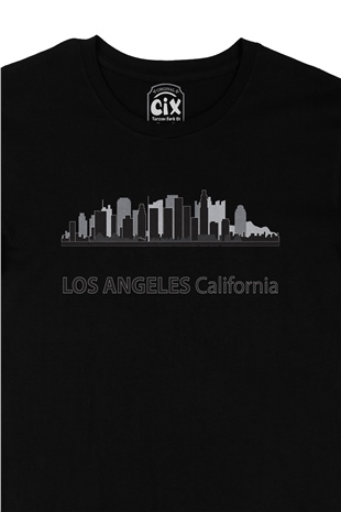 Los Angeles California Manzaralı Siyah Tişört