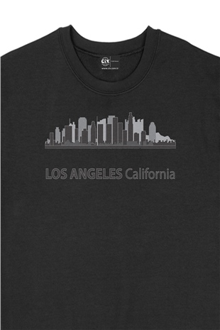 Los Angeles California Manzaralı Siyah Sweatshirt