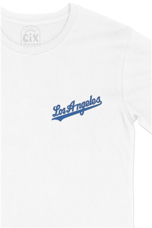 Los Angeles Cep Logo Tasarımlı Beyaz Tişört