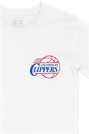 Los Angeles Clippers Cep Logo Tasarımlı Beyaz Tişört
