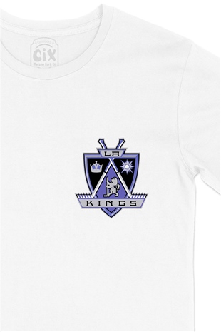 Los Angeles Kings Cep Logo Tasarımlı Beyaz Tişört