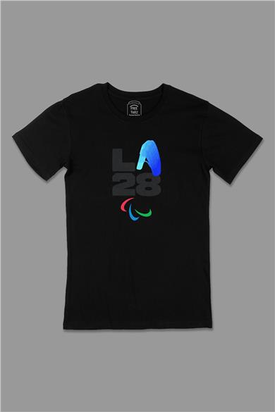 Los Angeles LA 2028 Olimpiyat Logo Büyük Baskılı Siyah Tişört