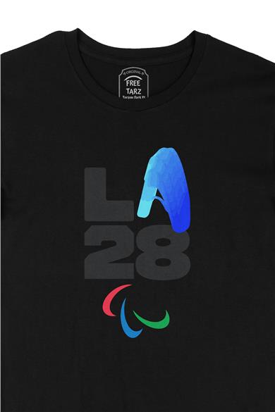 Los Angeles LA 2028 Olimpiyat Logo Büyük Baskılı Siyah Tişört