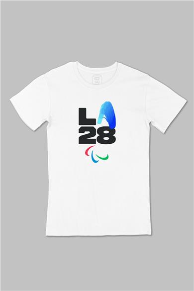 Los Angeles LA 2028 Olimpiyat Logo Büyük Baskılı Beyaz Tişört