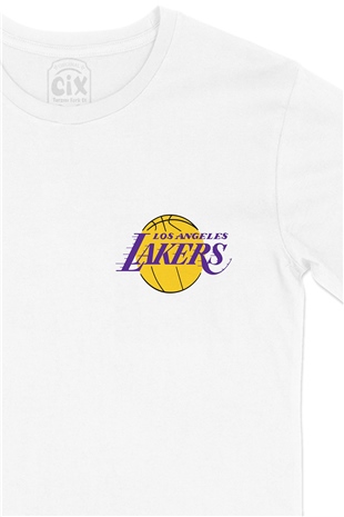 Los Angeles Lakers Cep Logo Tasarımlı Beyaz Tişört
