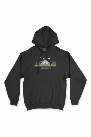 Lotus Tapınağı Siyah Kapşonlu Sweatshirt Hoodie
