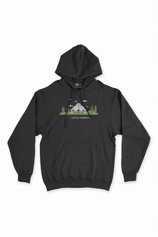 Lotus Tapınağı Siyah Kapşonlu Sweatshirt Hoodie