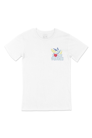 Love And Peace Cep Logo Tasarımlı Beyaz Tişört