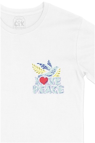 Love And Peace Cep Logo Tasarımlı Beyaz Tişört