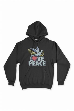 Love And Peace Siyah Kapşonlu Sweatshirt Hoodie