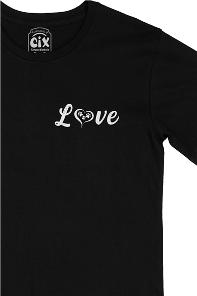 Love Animals Hayvan Sevgisi Cep Logo Tasarımlı Siyah Tişört