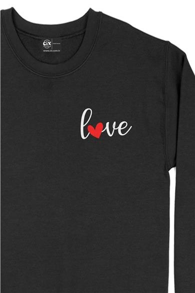 Love Aşk Kalpli Cep Tasarım Baskılı Sweatshirt