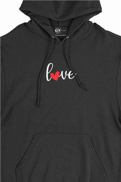 Love Aşk Kalpli Minimal Kapşonlu Sweatshirt Hoodie