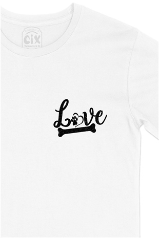 Love Dogs Cep Logo Tasarımlı Beyaz Tişört