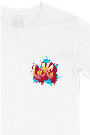 Love Graffiti Cep Logo Tasarımlı Beyaz Tişört