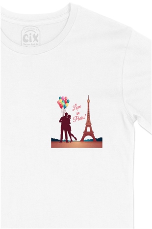 Love In Paris Cep Logo Tasarımlı Beyaz Tişört