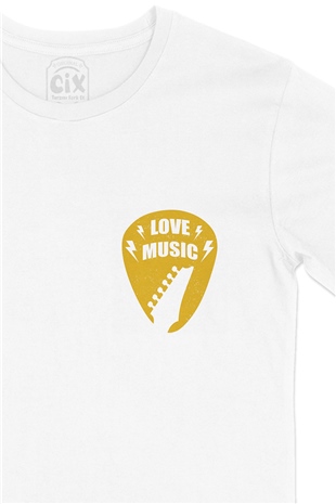 Love Music Cep Logo Tasarımlı Beyaz Tişört