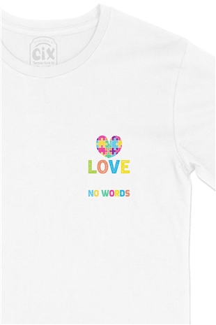 Love No  Words Cep Logo Tasarımlı Beyaz Tişört