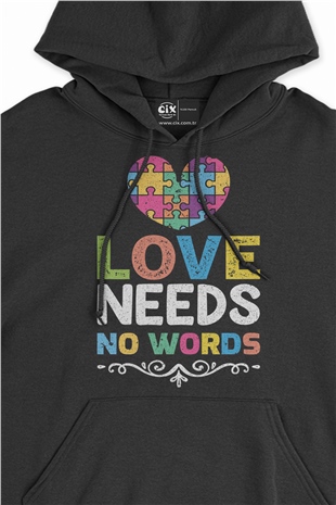 Love No  Words Siyah Sweatshirt Hoodie